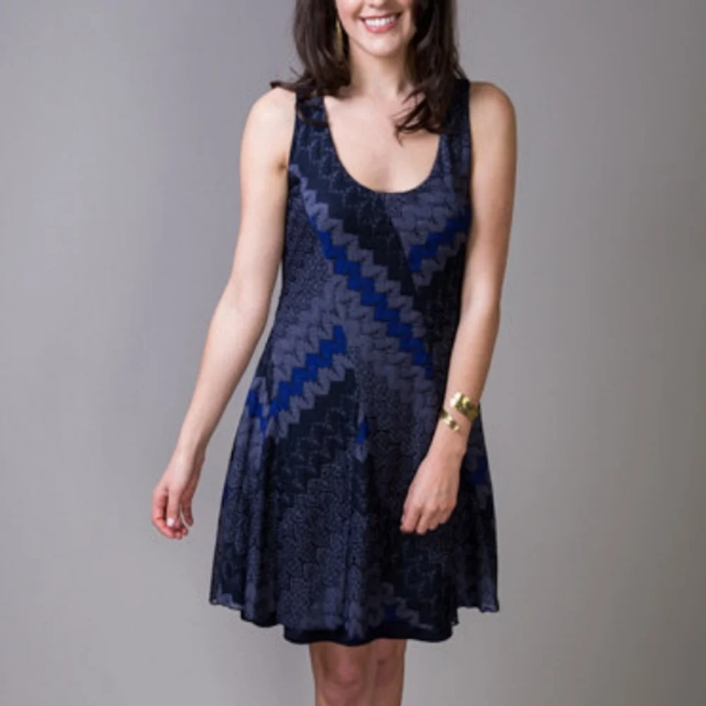 Free People My One & Only Dress Sleeveless Scoop Neck Mini In Black, Gray & Blue